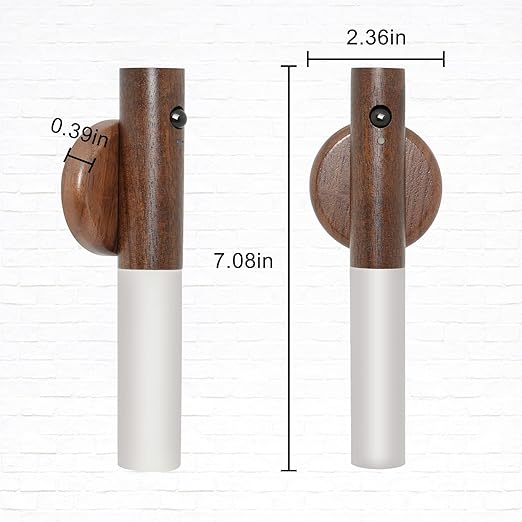 Glass Wood Motion Sensor LED Night Light, Motion Activated, Wall Lights, Rechargeable Wall Lights, Wireless Wall Light, Suitable For Corridors, Stairs, Bedrooms, Brown